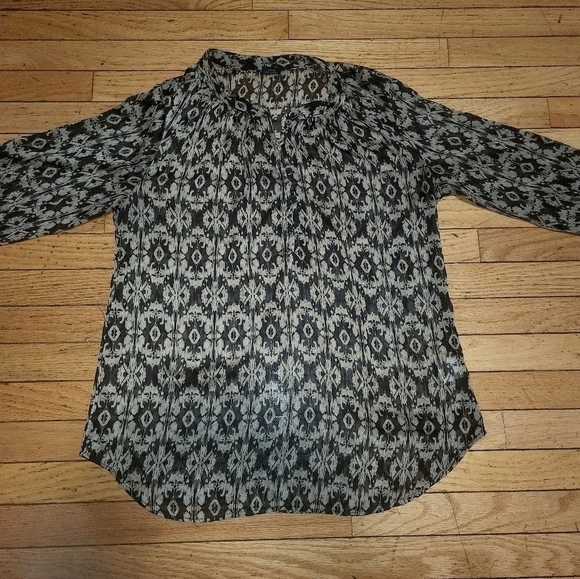 Faded Glory L (12-14) Black Combo Ikat Print Peasant Blouse Tunic Top - Picture 15 of 15